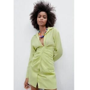 Zara Dress Mini Long Sleeve Draped Green Size XL